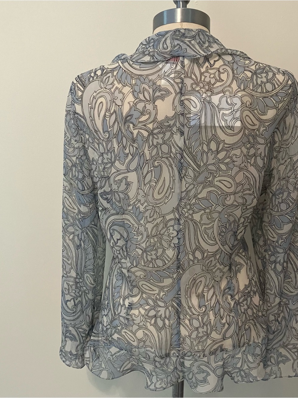 VTG Talbots Women's Silk Paisley Flutter Sleeve Paisley Fairycore Sheeer 12 Blue - Picture 4 of 5
